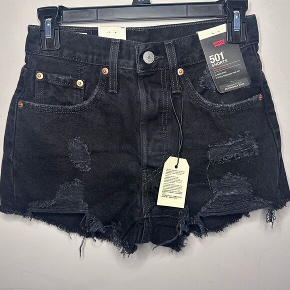Levi’s 501 Original Fit High Rise Distressed Shorts Sz 24 - Picture 1 of 11